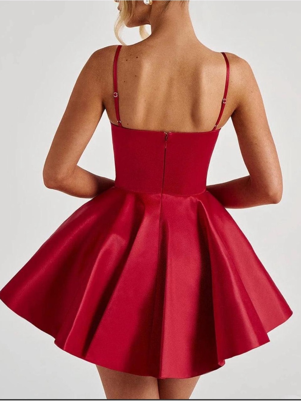 Babyboo Red Satin Mini Dress with Corset Bodice and Flared Skirt - Picture 2 of 3